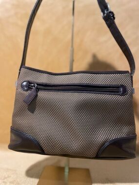 The Sak Woven Shoulder Bag in Brown and Dark Brown Trim